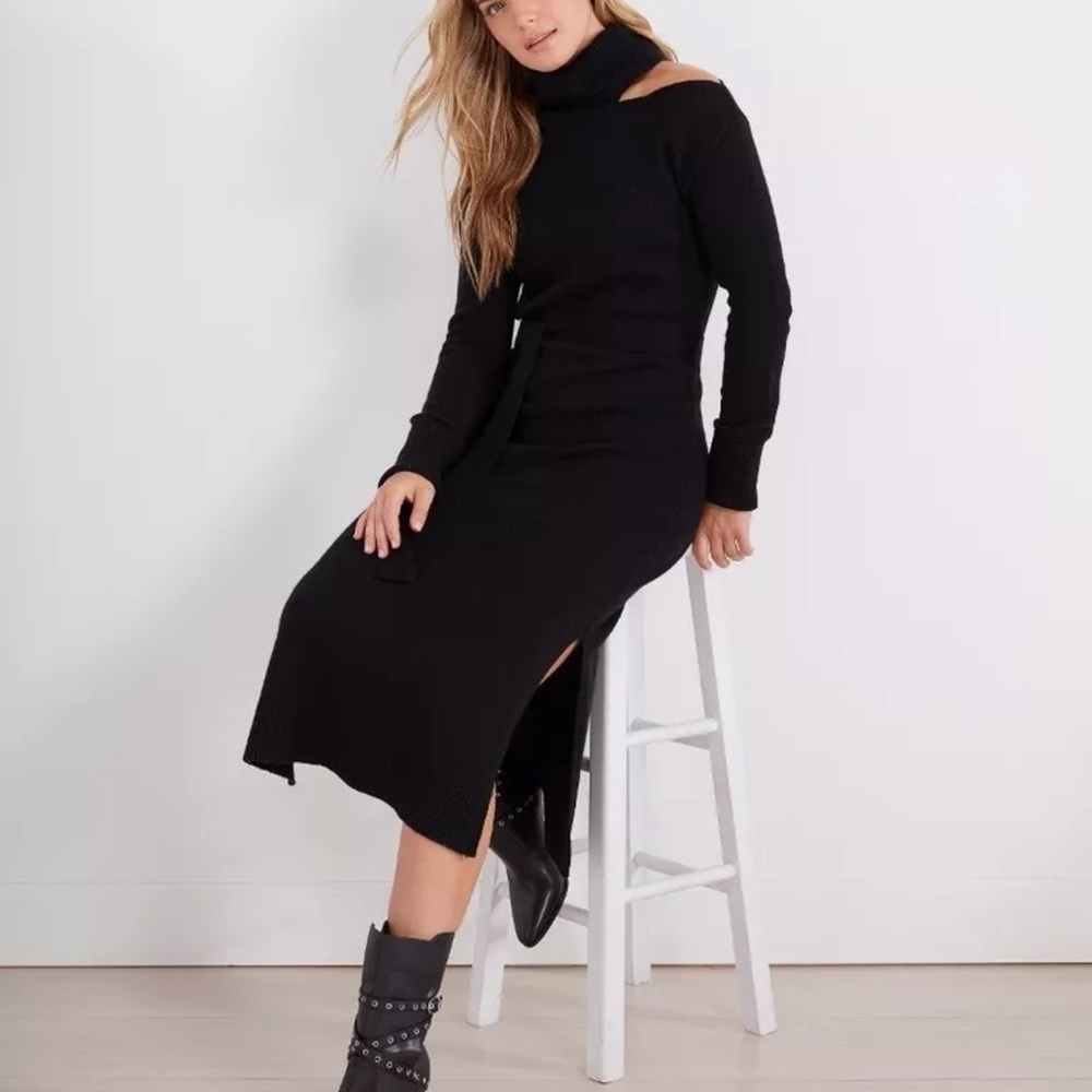 PAIGE Raundi Cutout Turtleneck Midi Wool Blend Dress In Black Size XS $299